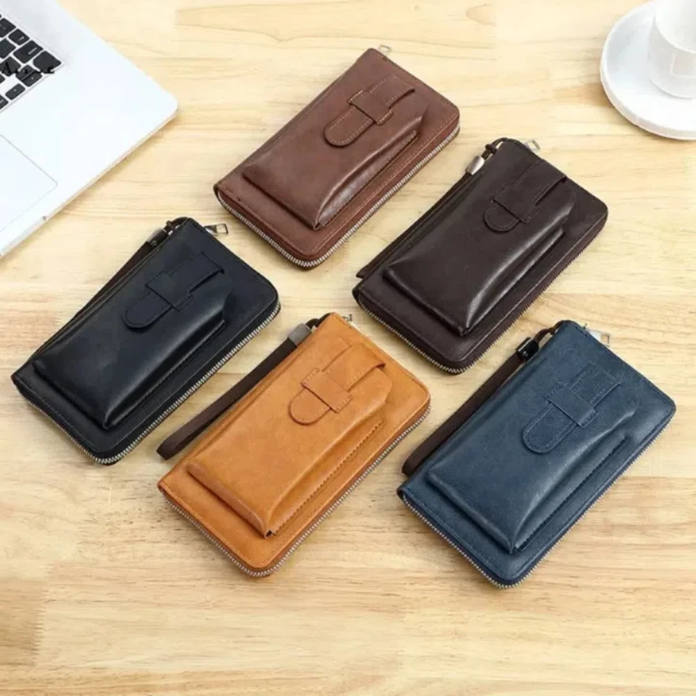 

Card Holder Multifunction Men's Long Wallet PU Leather Solid Color Clutch Phone Bag Zipper Money Clip Business Coin Purse Gift