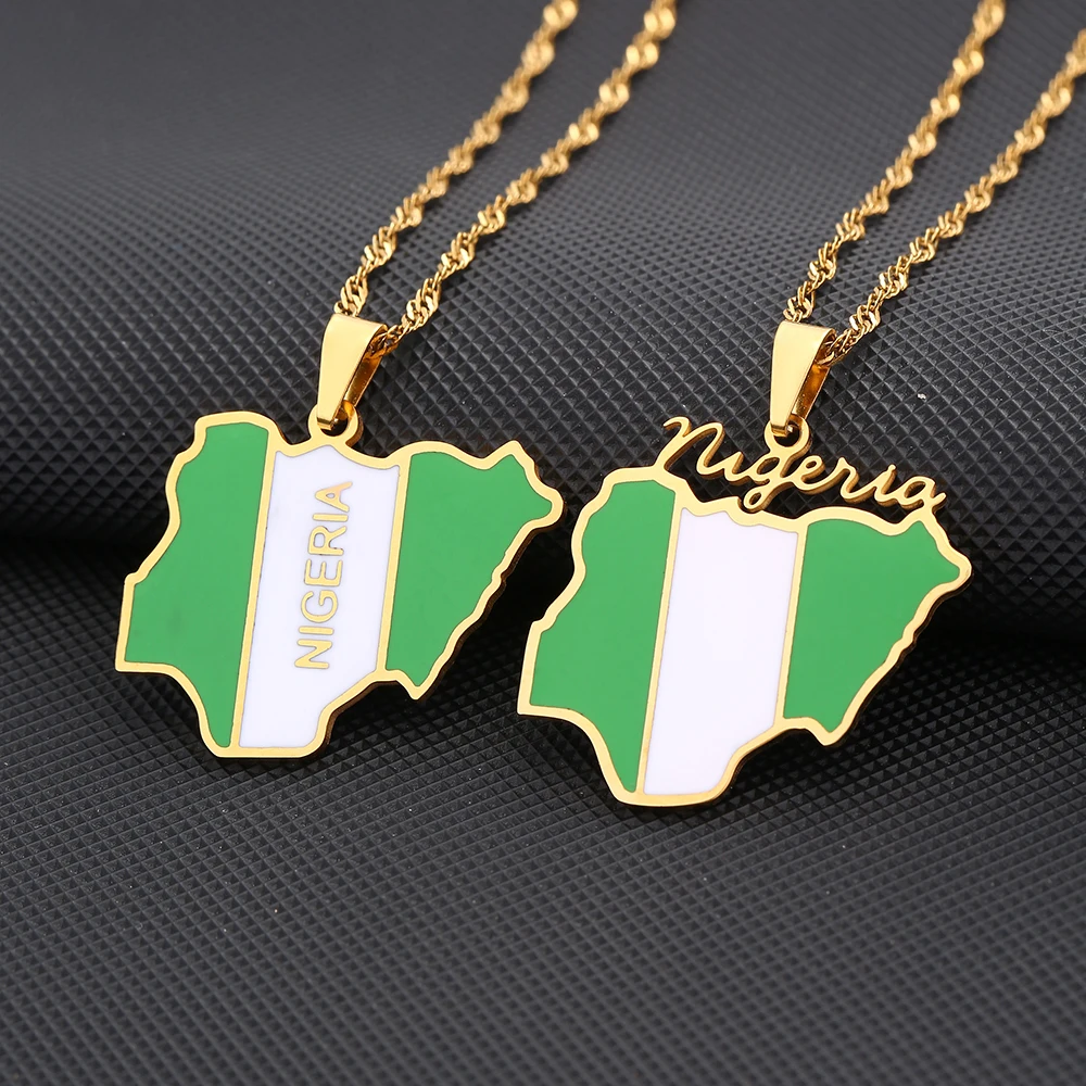 Federal Republic of Nigeria Map Flag Pendant Necklace Stainless Steel African Men Women Maps Jewelry Gift