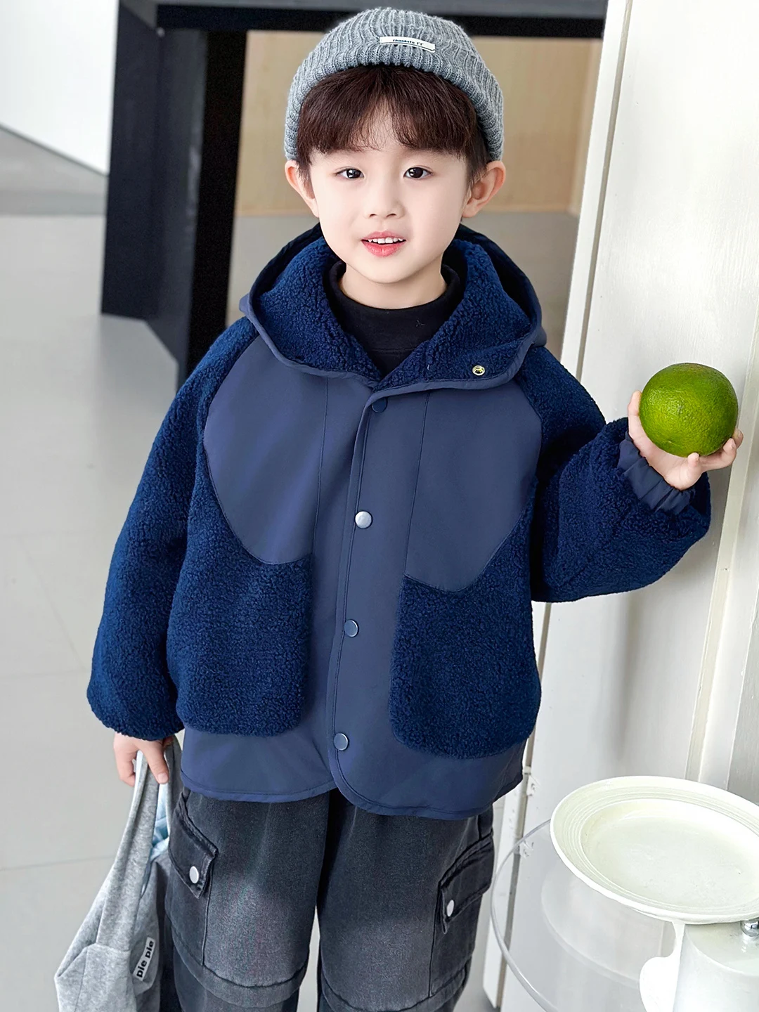 

Thiened Parka Sle Boys Cotton Jaet Youthful Orlon Fce Hooded Coat k Blue Winter Outerwear for Teenagers