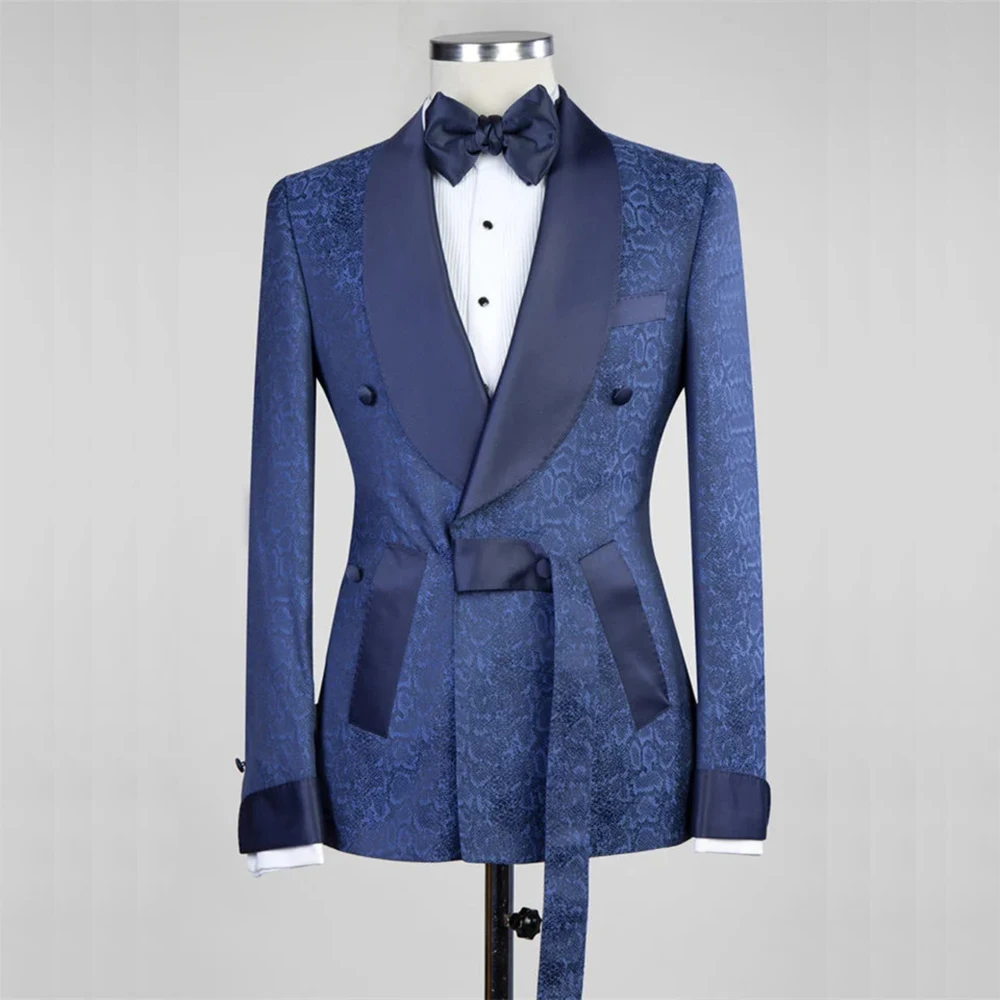 

Luxury Blue Men's Suits 2 Pieces Jacket Pant Sets High Quality Special Customize Double Breasted Peak Lapel Male Banquet Blazer