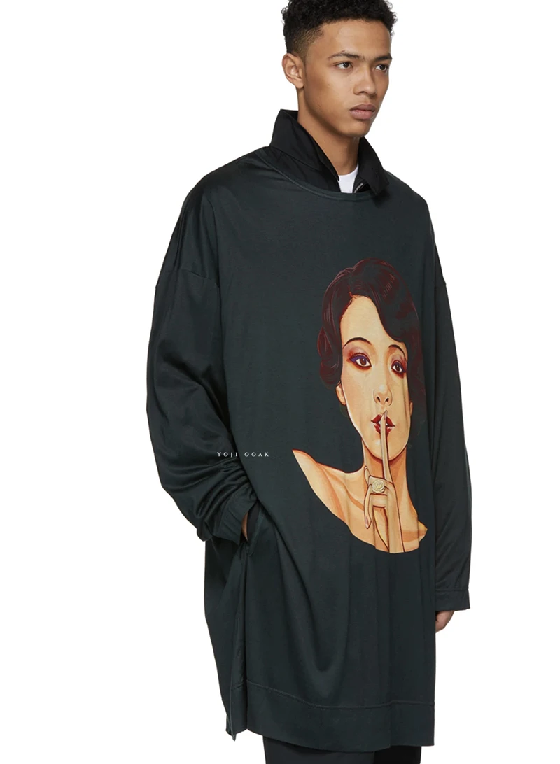 YOJI OOAK IMPRESS OVERSIZES Original Showa Beauty Portrait moletom com capuz estampado com mangas compridas soltas