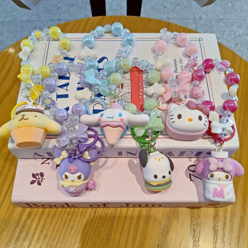 

kawaii Sanrio Beaded Hello Kitty Cinnamoroll Kuromi Cute Cartoon Pendant Phone Chain keychain Bag Pendant Accessories
