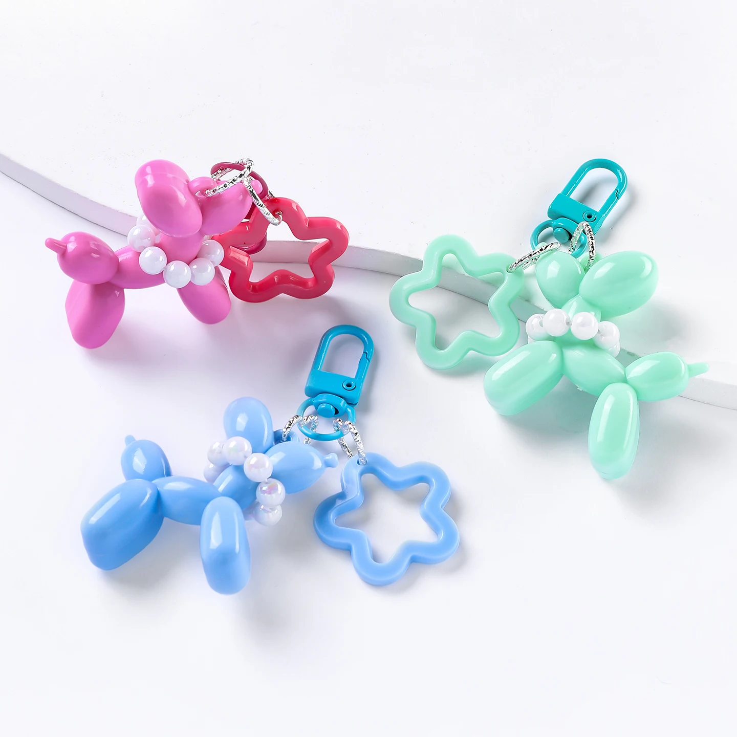 1pc Jelly Balloon Dog With Pearl Keychain Cute Bag Charm Hollow Pentagram Keyring Accessory for Car Purse Backpack Girls Gift - view 5