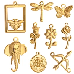 3pcs/Lot Gold Color Bee Rose Flower Charms for Making Supplies Animal Plant Diy Charm For Earrings Necklace Making