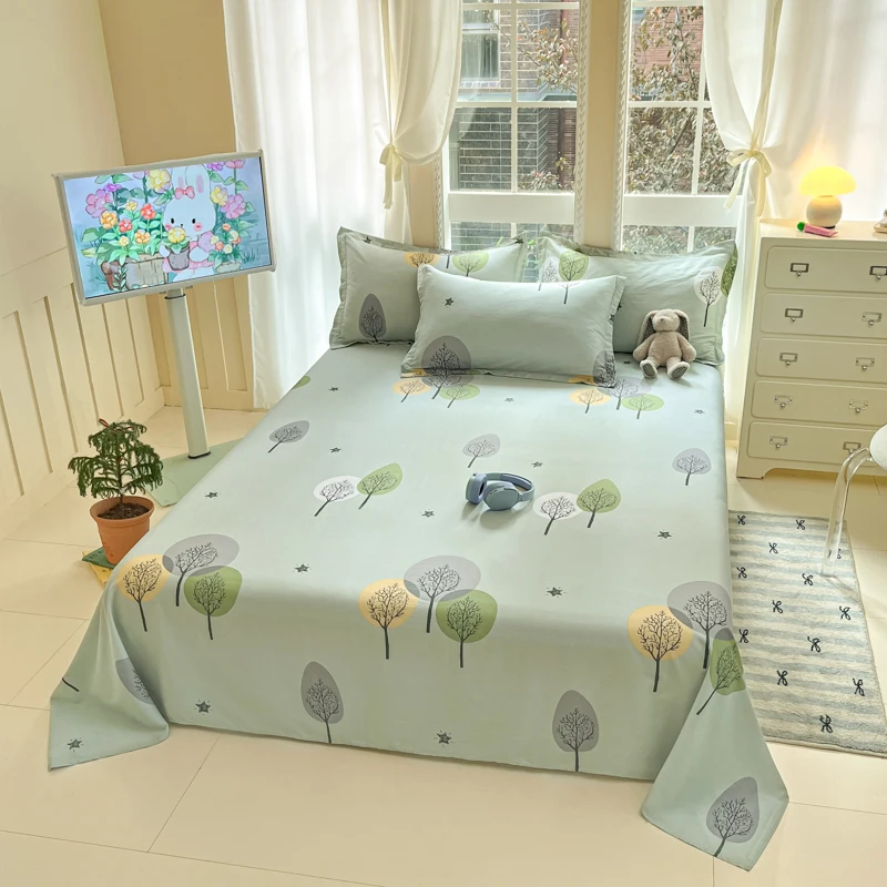 100% Cotton Bedsheet Adults Kids Bed Linen Home Single Sheets Skin-friendly Flat Bed Sheet drap de lit (Pillowcase Need Order)