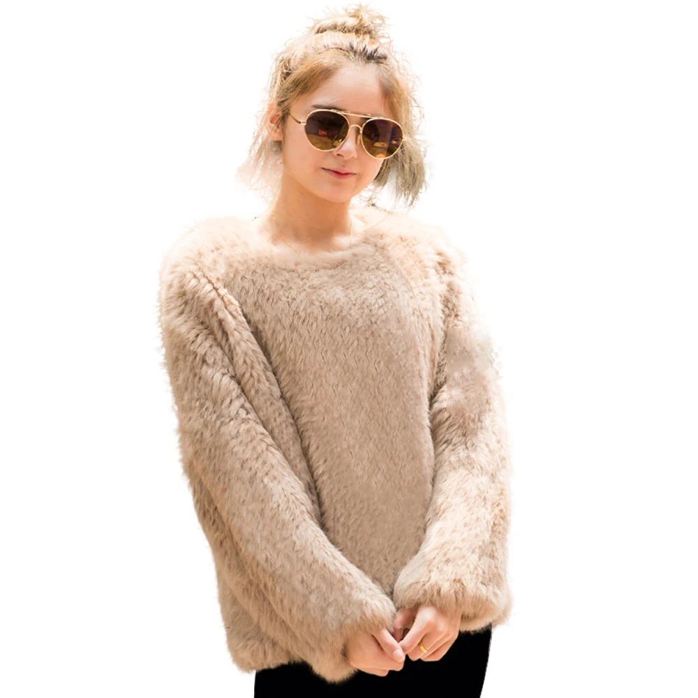 Pull en Vraie Fourrure de Lapin Fait à la Main pour Femme, Manteau Tendance, Gilet Naturel