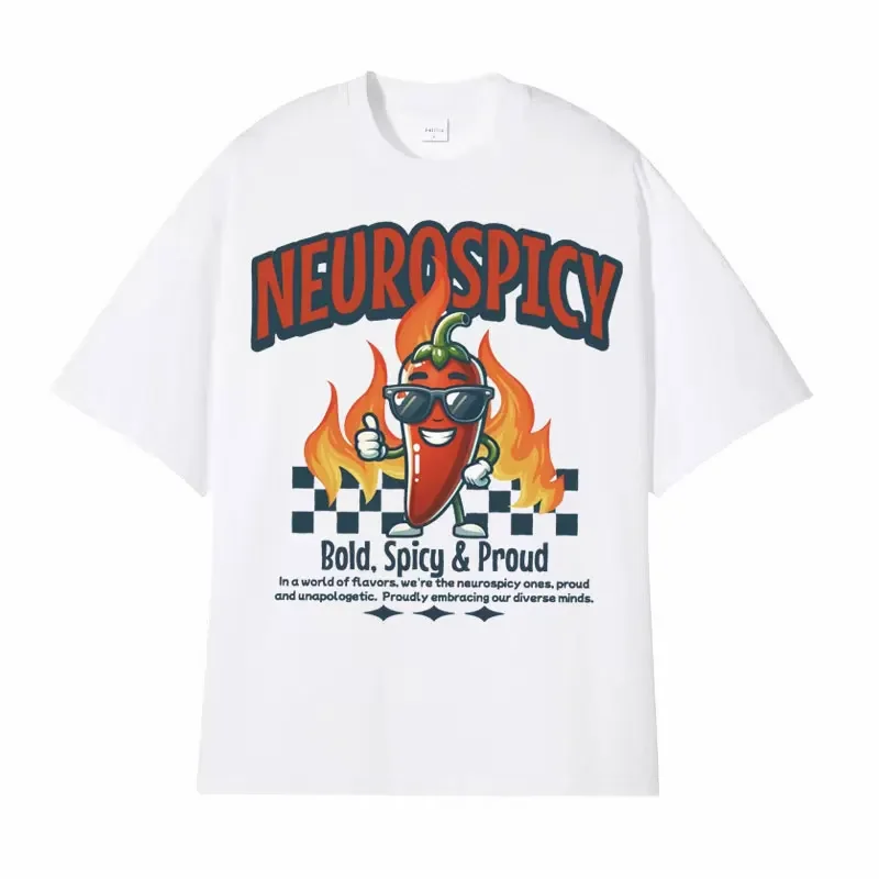 Neurospicy Funny Chili T Shirt Autism ADHD Dyslexia Actually Autistic Meme T-shirts Men Women Fashion Humor Vintage T-shirt Tops