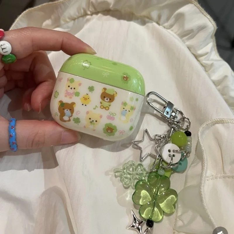 Summer Little Fresh Green Cute Clover Pendant Bear Suitable For Airpods S1/2 Bluetooth Earphone Case Pro2 Cute Cartoon New Style