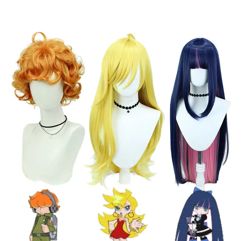 

Anime Panty Stocking Cosplay Wig with Garterbelt Stocking Panty Anarchy Stocking Burifu Cosplay Wigs Short Long Hair + wig cap