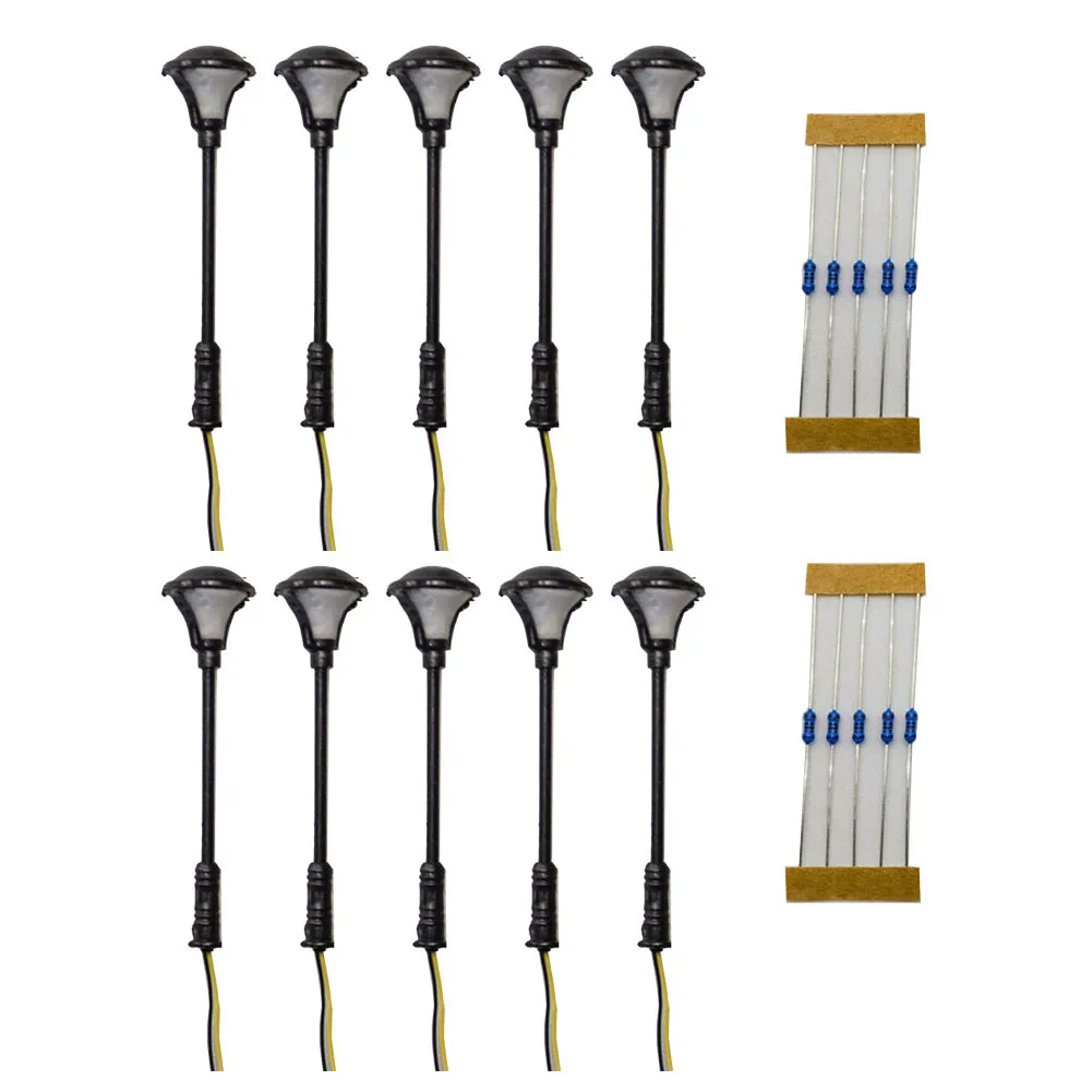 10 lanternes LED en métal Z, pour modèle exécutif, avec résistances, pour 12 volts, disposition lampadaire, chemin de fer, train, jardin, aire de jeux, scène