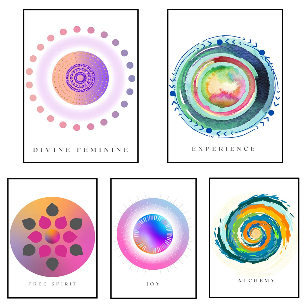 Impression mandala, visuelle, gratitude, joie, féminin divin, âme, sans peur, auto-découverte, croire dans l'affiche spirituelle du mandala
