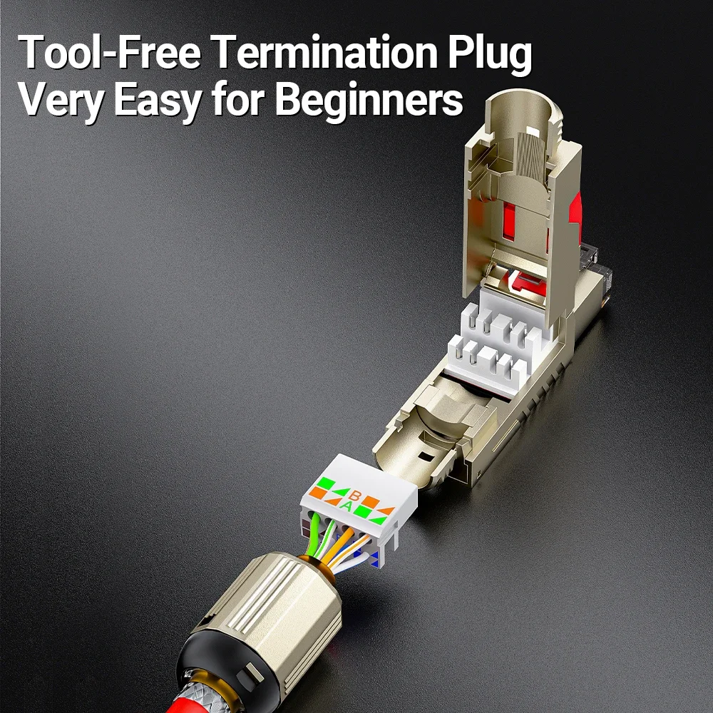 AMPCOM RJ45 Connector,  CAT8 STP Tool Free Shielded Modular Plugs CAT7 CAT6A Zinc alloy Field Termination Plug 40Gbps 2000Mhz