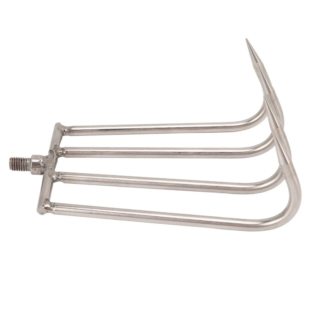 Stainless Steel Fishing Rake 8mm Threaded Interface Heavy Duty Aquatic Weed Rake Silver 4 Teeth Water Plants Rake Fishing