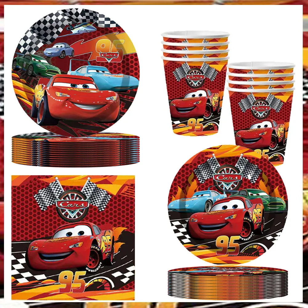 

New Disney Lightning McQueen Car Cartoon Paper Plate Cup Baby Shower Happy Birthday Party Decoration Kids Favor Supplies Set