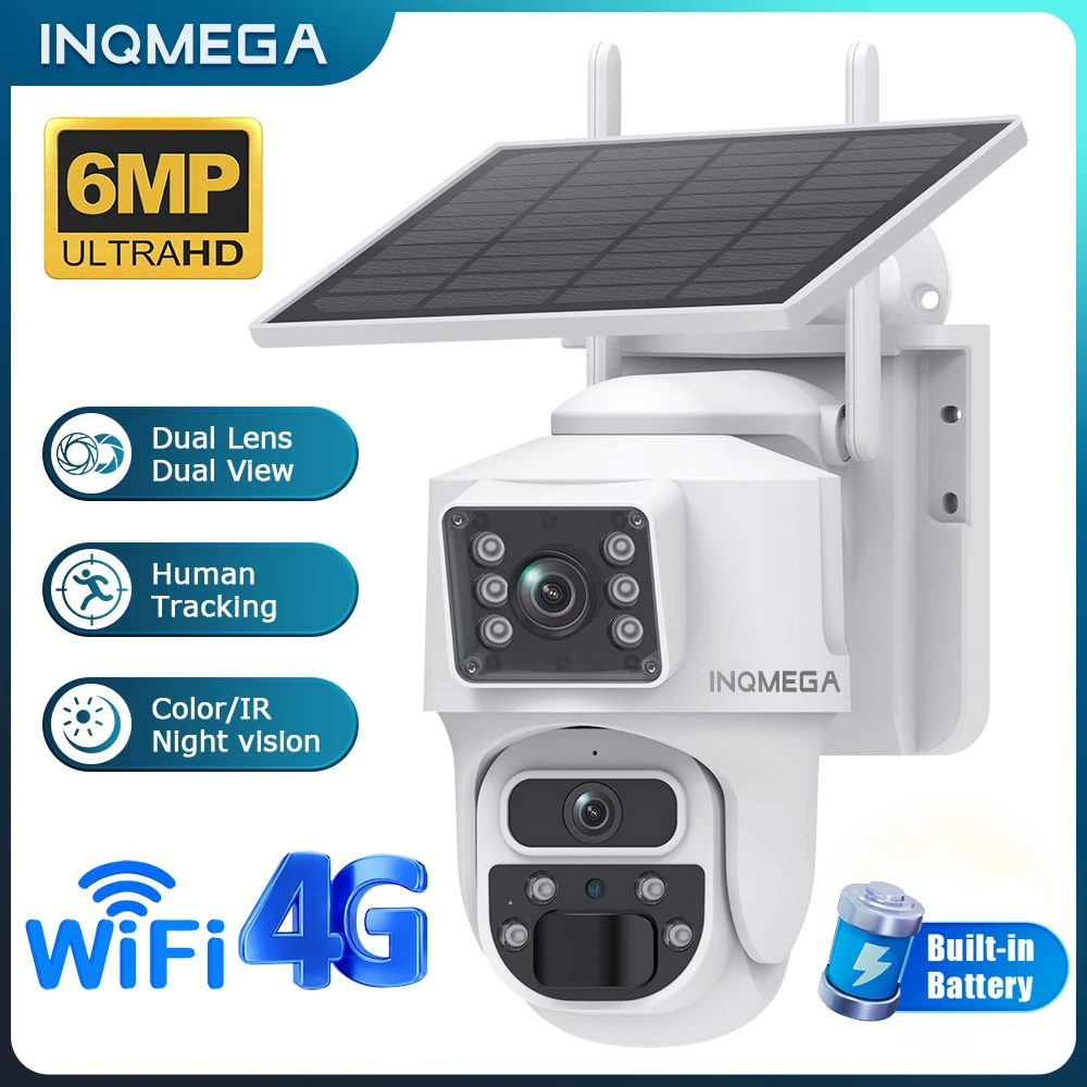 

INQMEGA 6MP Dual Lens Outdoor Solar Camera 4G/WiFi HD Night Vision Security Protection Built-in Battery PTZ Surveillance Camera