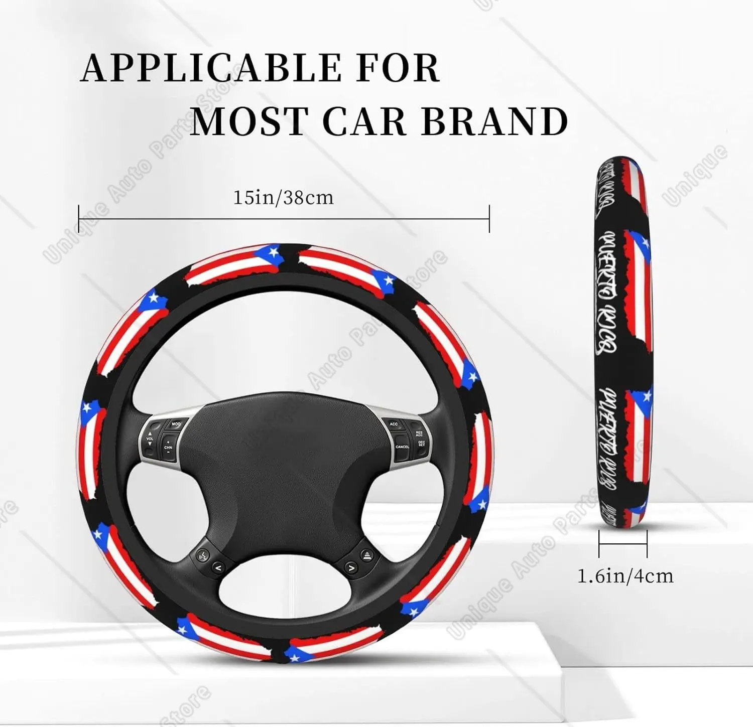 Flag Puerto Rico Island Map Steering Wheel Cover for Men Women Anti-Slip Elastic Thickened Steering Wheel Cover 15 Inch