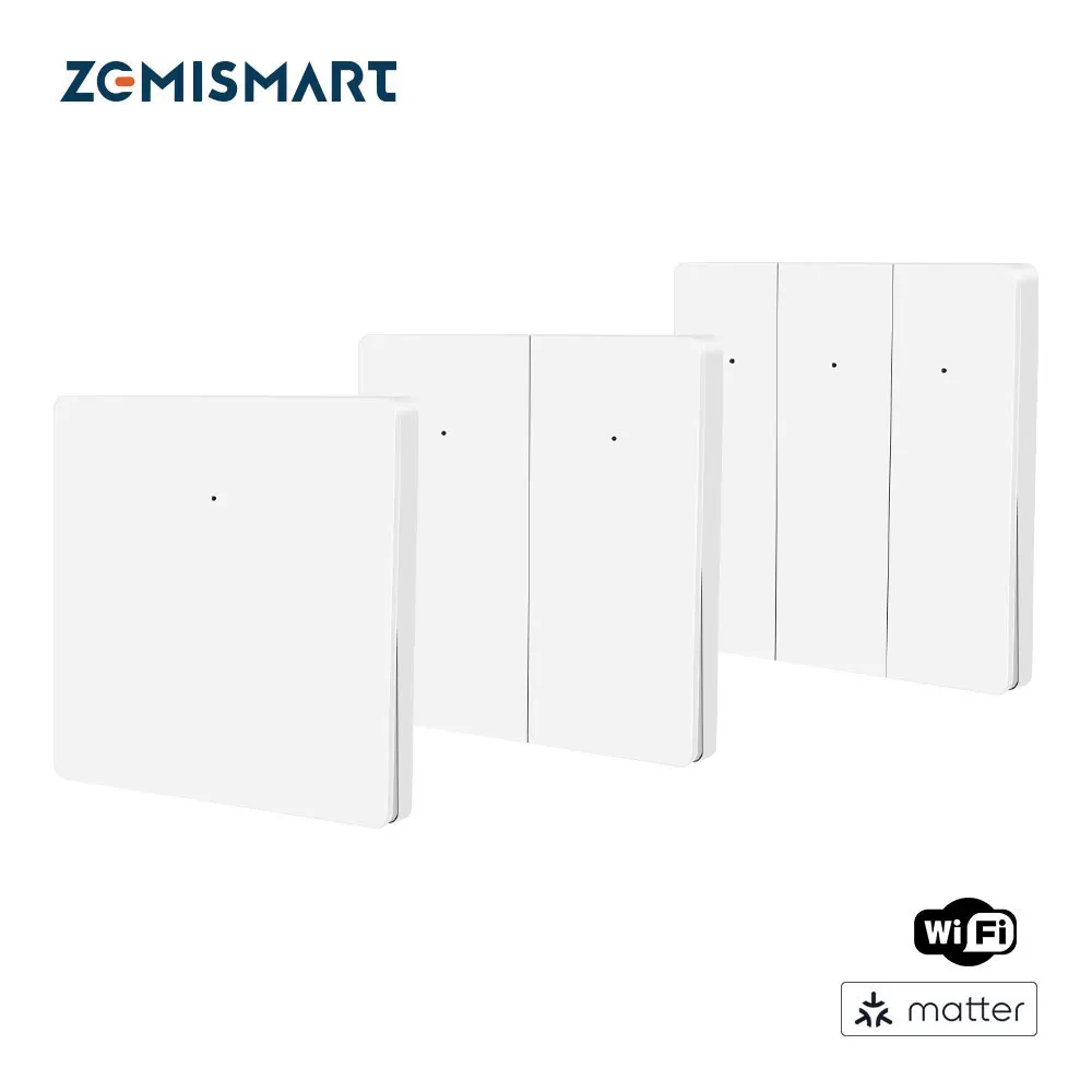 

Matter Over WiFi EU Smart Wall Light Switch 1 2 3 Gang with Big Push Button Neutral Required Homekit SmartThings App Control