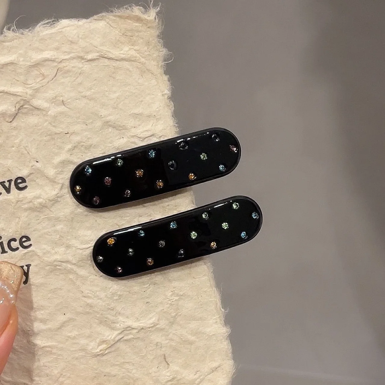 Korean Acetic Acid Colored Diamond Oval Hairpin Niche High-end Hairpin Side Broken Hair Bangs Clip Duck Bill Clip Headdress