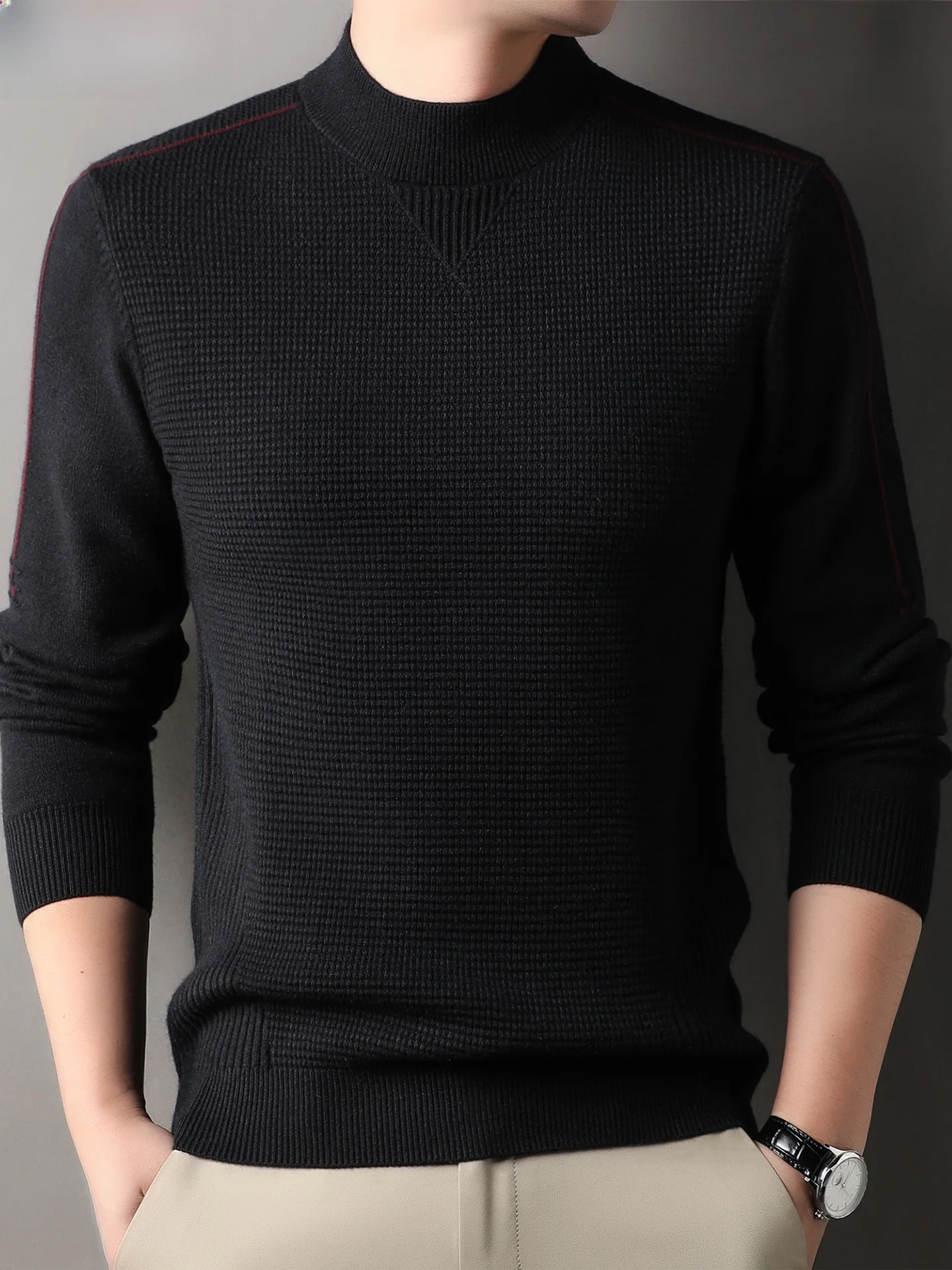 

Теплый мужской вязаный свитер с высоким воротником, повседневная деловая одежда на осень-зиму из полиэфирного волокна, анти-мяч, одежда для папы