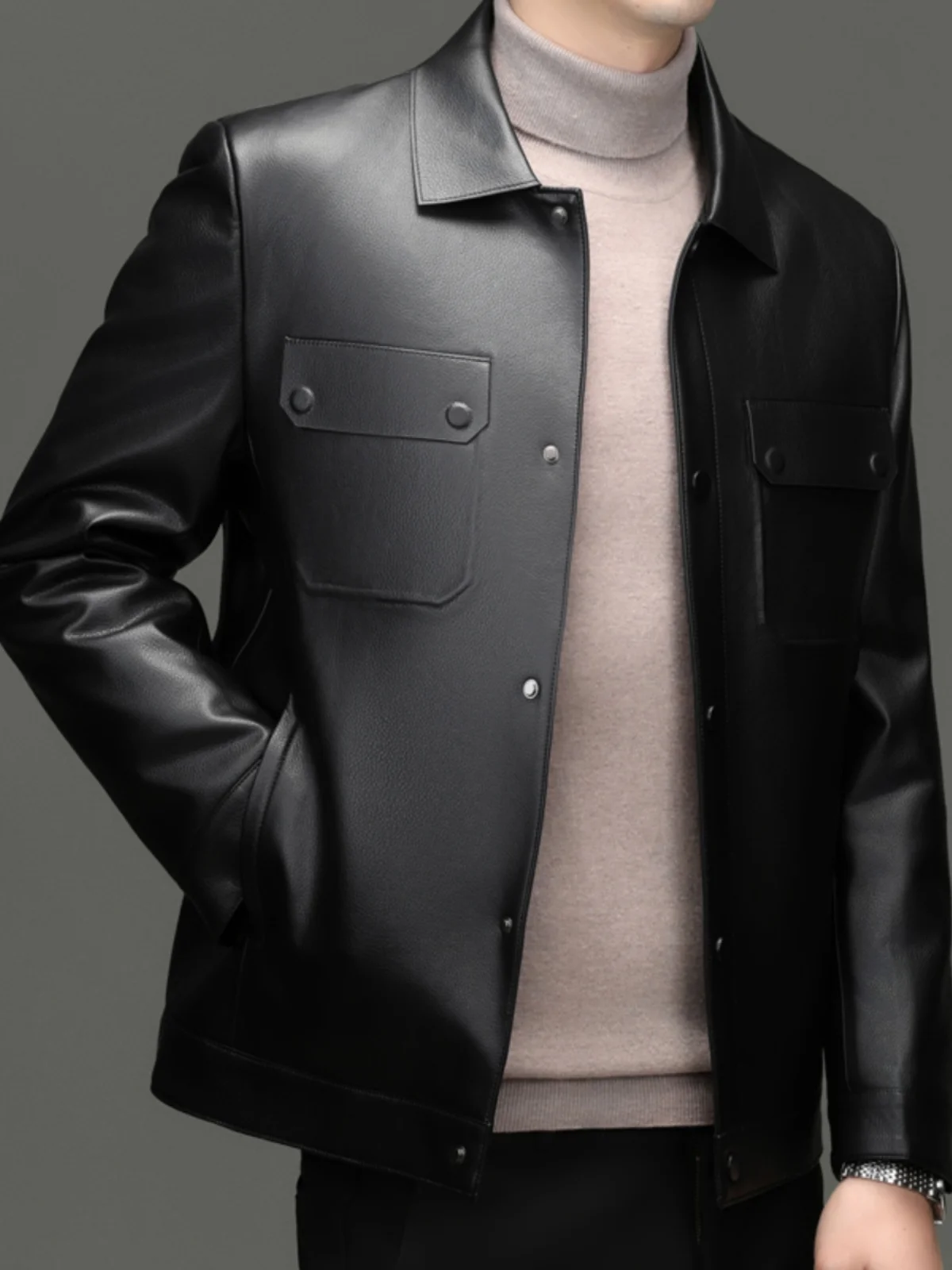 

Men's Genuine Leather Jaet 2025 New Sle eepskin Casual Workwear High-End Outerwear Autumn Winter Flip Collar Busin C...