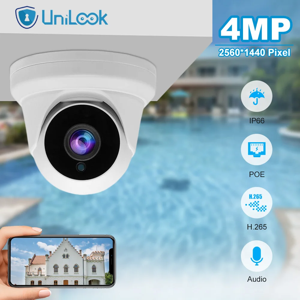 UniLook 4MP Mini Dome POE IP Camera Outdoor Security Audio Camera videosorveglianza IR 30m Hikvision compatibile H.265 P2P View