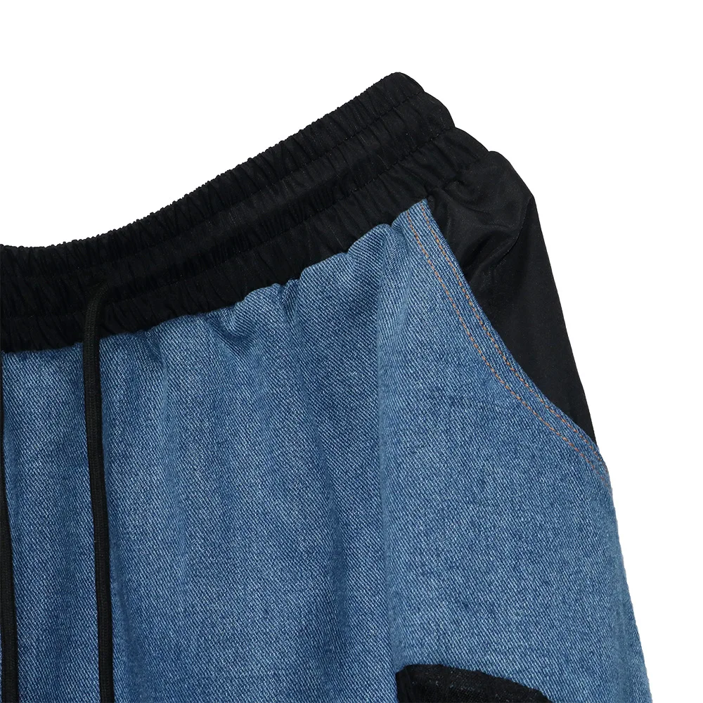 Long A Line Jeans Skirt Women Elastic Lace Stitching Luxury Ruffles Maxi Denim Skirts Elegant Niche Design Contrast Color Block