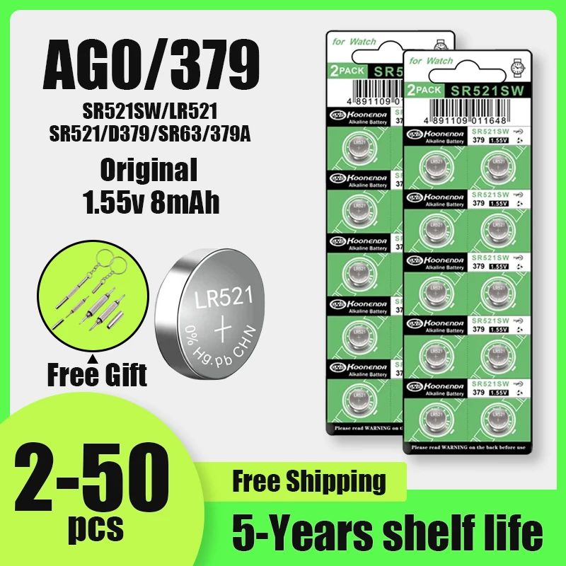

LR521 SR521SW 379A 379 179 D379 SR63 AG0 1.5V Alkaline Coin Button Cell 5-50PCS for Wristwatch Wall Clock Digital Calculator