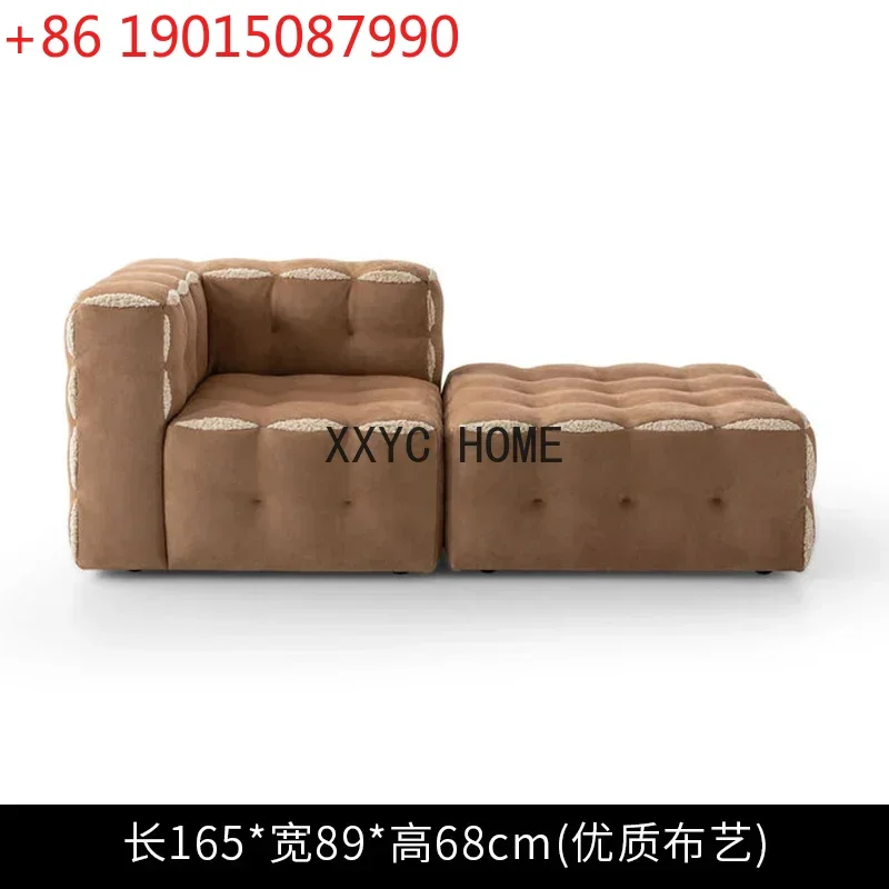 Italian Minimalist Square Fabric Sofa Living Room Home Small Apartment Stitching Designer Cream Style Couch