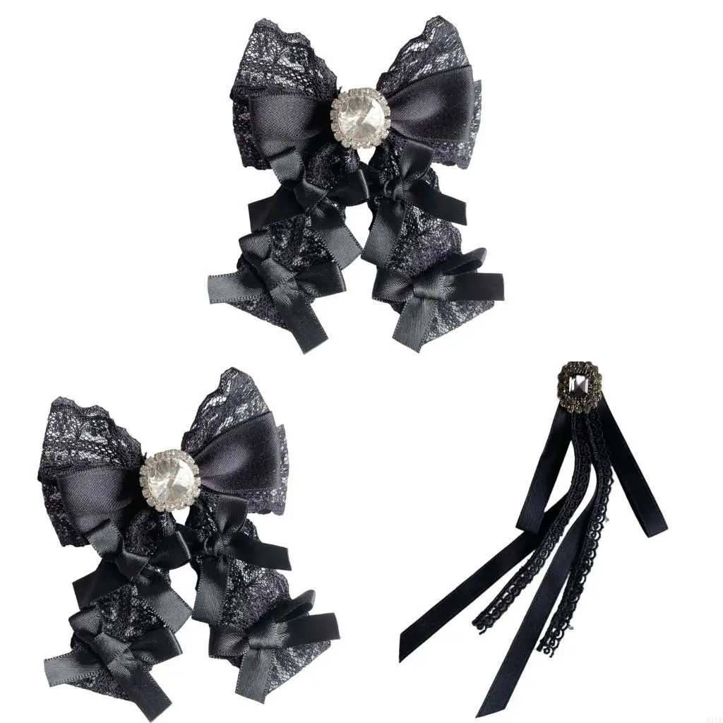 91AF Handmade Crystals Bowknot Tie Pin With Antiskid Design For Formal Attire