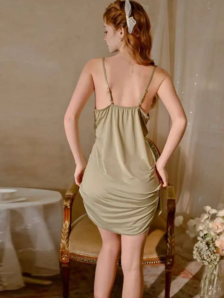 Sexy pur désir Style décontracté robe en dentelle dos nu profond V bretelles robe sans manches élégant charmant belle pour femme 8MT6