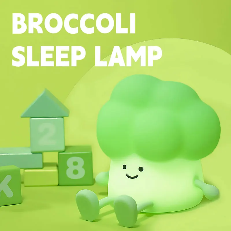 Cute Broccoli Night Light - LED Sleep Lamp for Kids, Soft Glow Nursery Decor Cartoon Baby Bedside Lamp