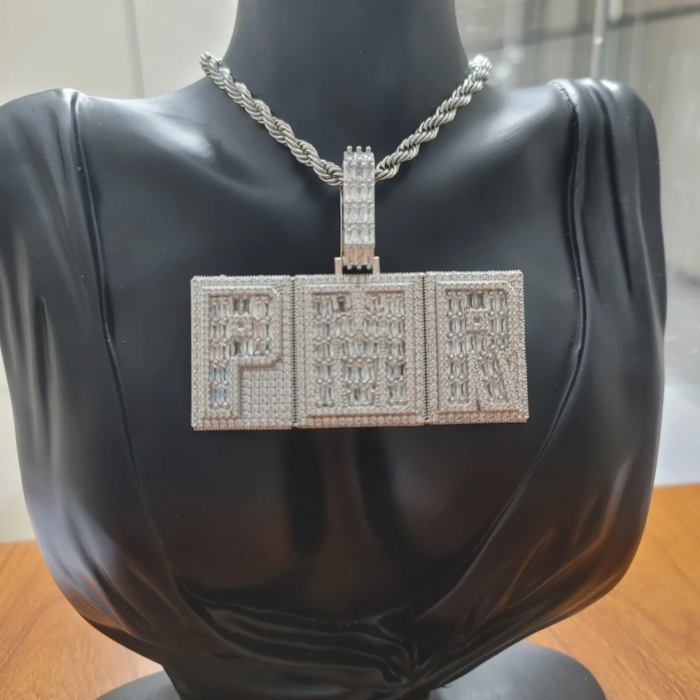 

Customized Square Letters Name Ice Out Necklace Cubic Zirconia with Hip Hop Pendant For Women Hip Hop Jewelry Gifts