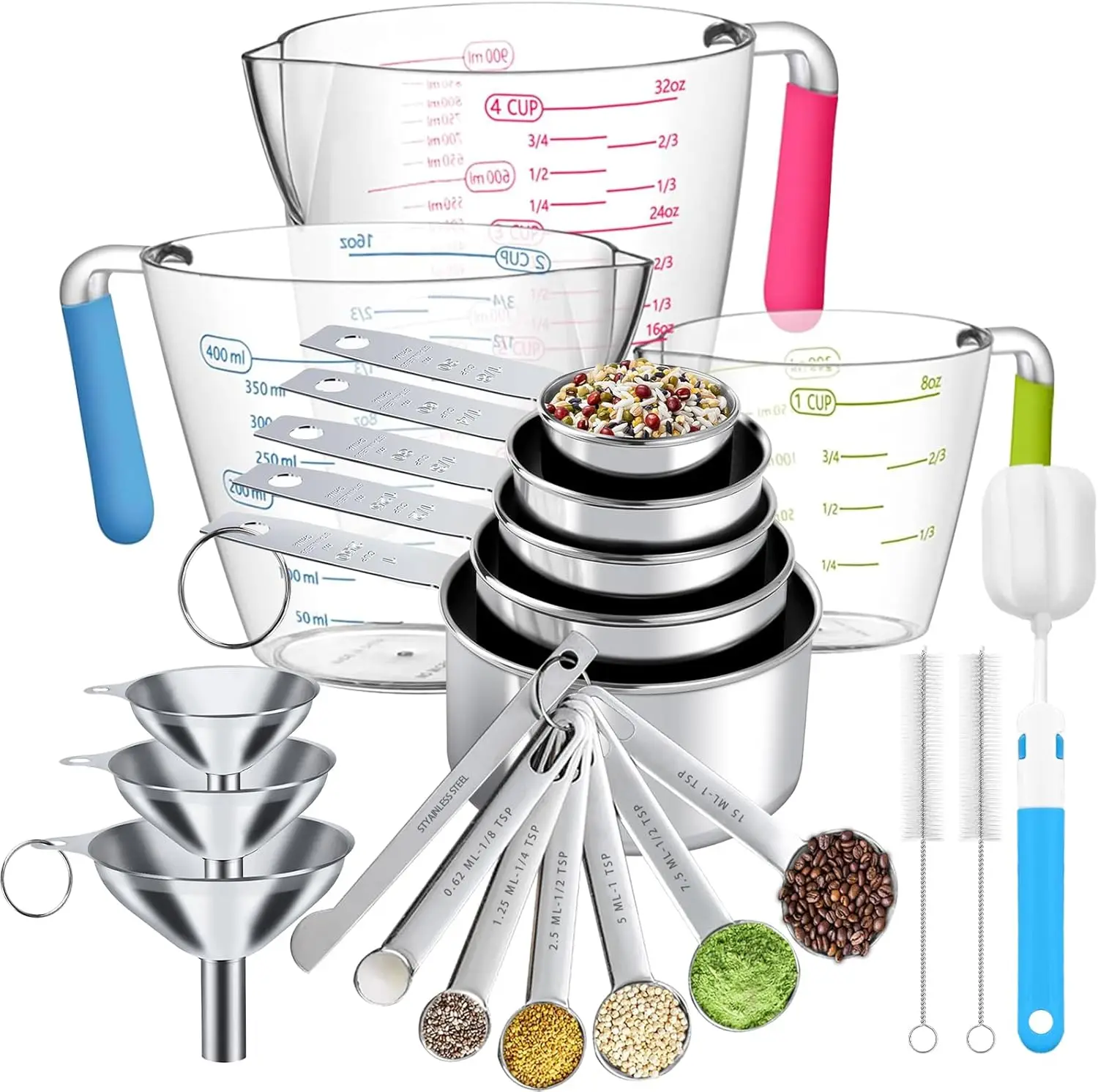 

21-Piece Measuring Cups and Spoons Set with Stainless Steel Nesting Design for Kitchen Baking and Cooking