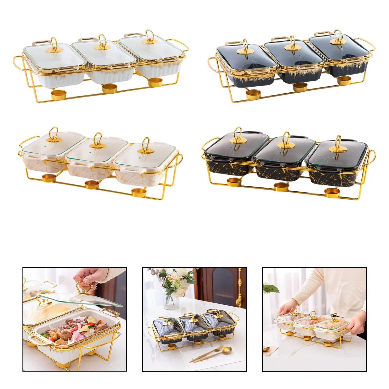 

Chafing Dish Buffet Set with Lid Luxury with Handles with Stand Serving Dish Food Warmer for Hotel Event Banquet Holiday Wedding