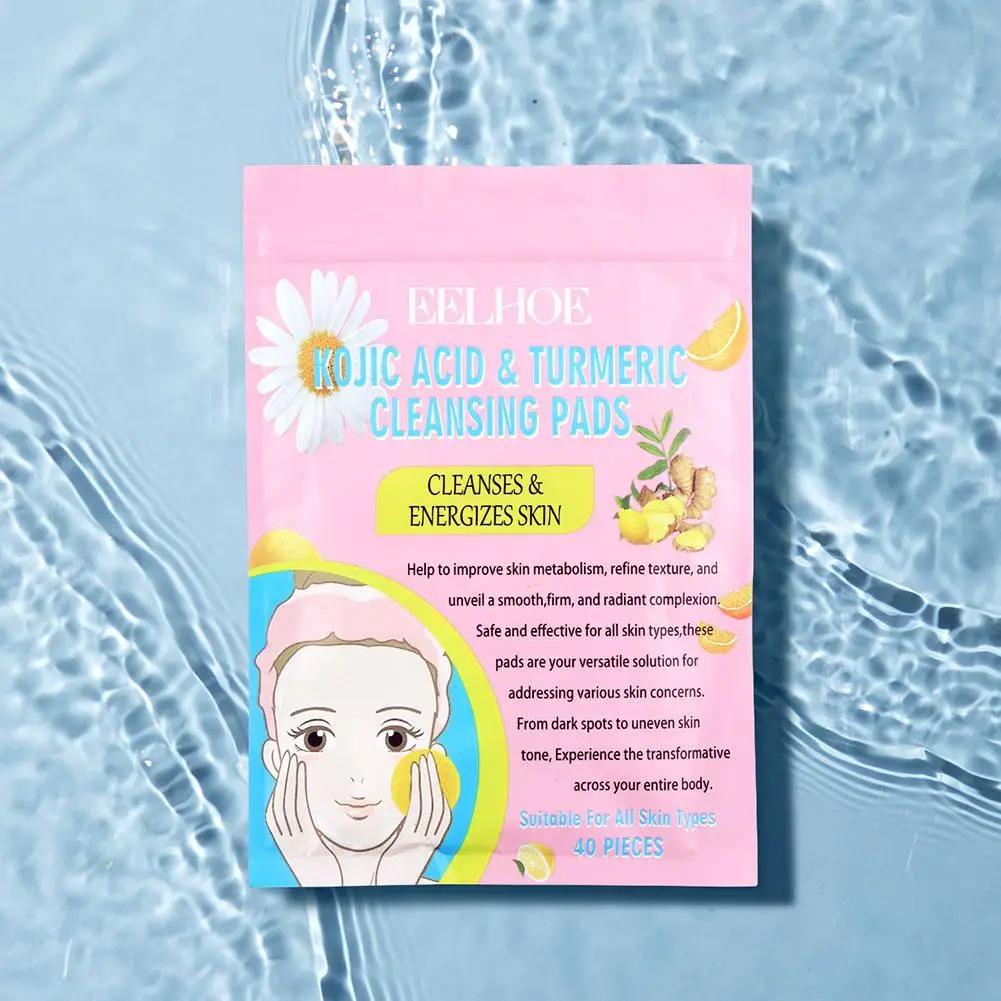 40 قطعة من وسادات تنظيف حمض الكوجيك الكركم من EELHOE، وسادات تقشير، إسفنجات الوجه للتنظيف والتقشير وإزالة الجلد الميت #4