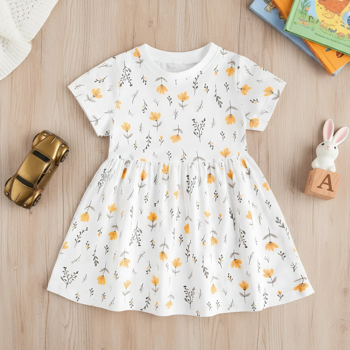

Baby Kids Dresses Short Sleeve Summer Sweeet Flower Girls Dresses Children Clothing Cotton