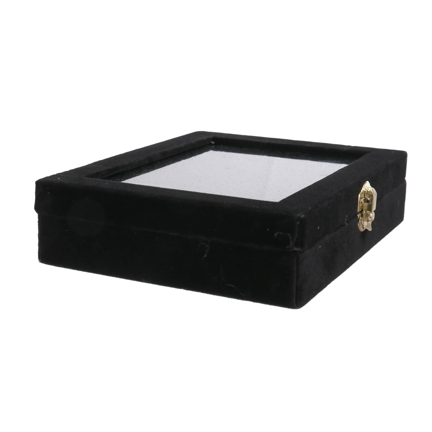 Velvet Glass Ring Earring Jewelry Display Organizer Box Tray Holder Storage Case, Black