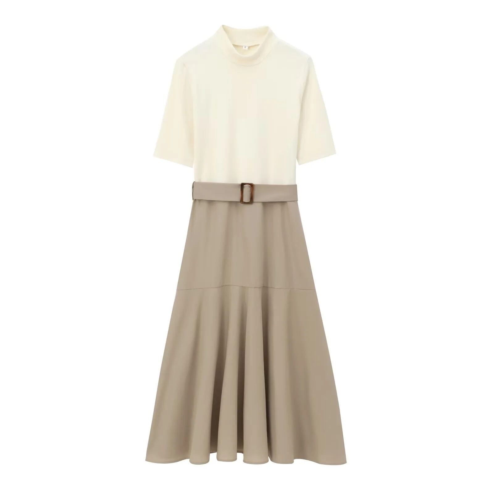 Summer Retro Fashion Elegant Women's Splicing Dress Belt Sleeveless Drape Mujer Vestidos Round Neck Zipper Long Fashion Dress