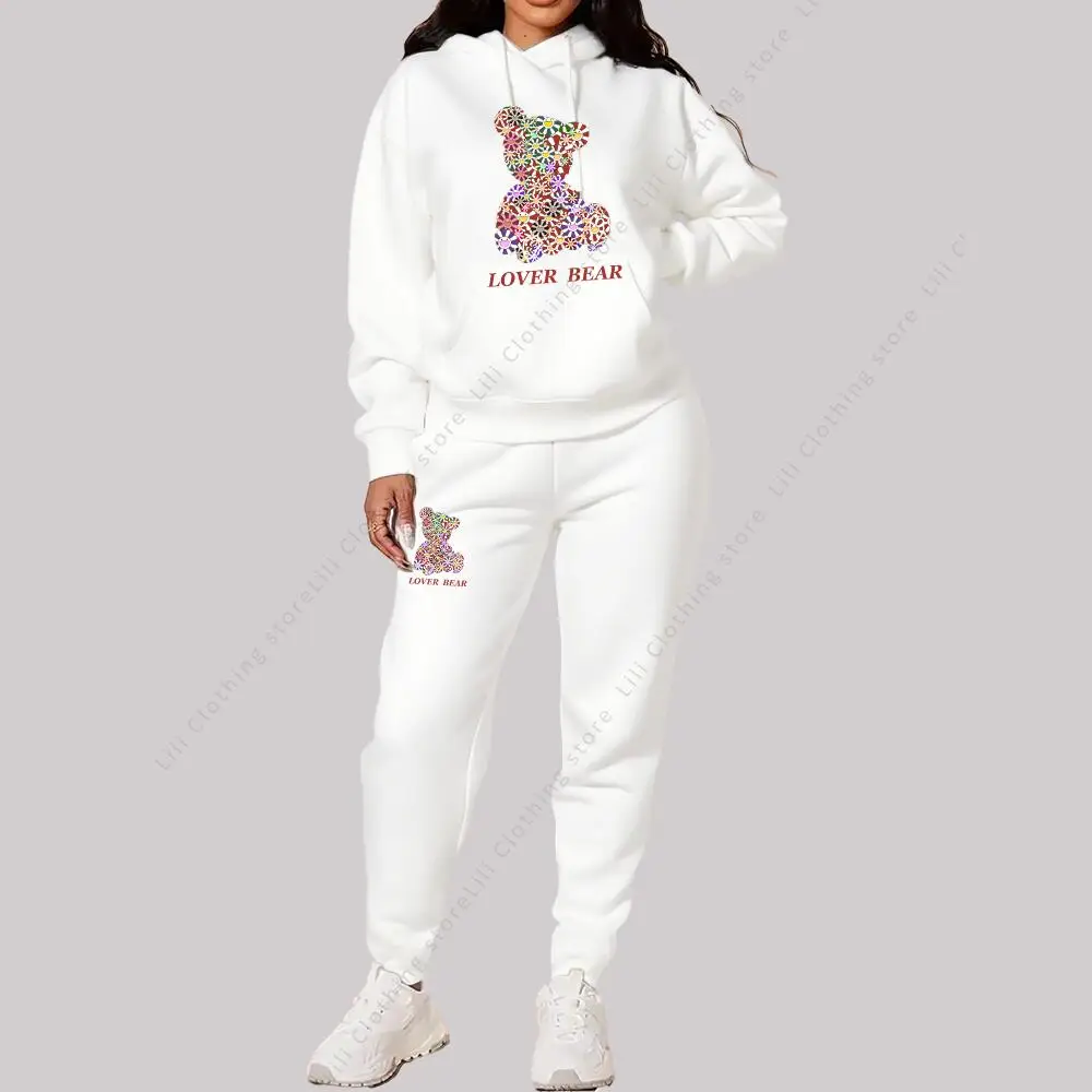 Women's Sets Hoodies Pants Outfits Suit 2025 New Sportswear Sweatsuit Bear Graphic Letter Print Aesthetic Trend Ladies Tracksuit