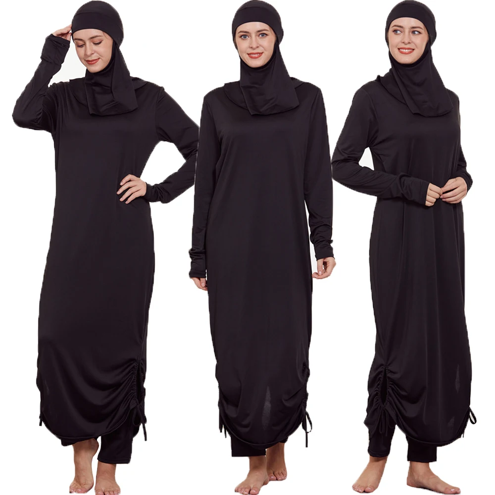 

3 Pieces Modest Women Muslim Long Abaya Dress Swimsuit Full Cover Swimwear Burkini Islamic Swimming Costumes Arab Suit Beachwear