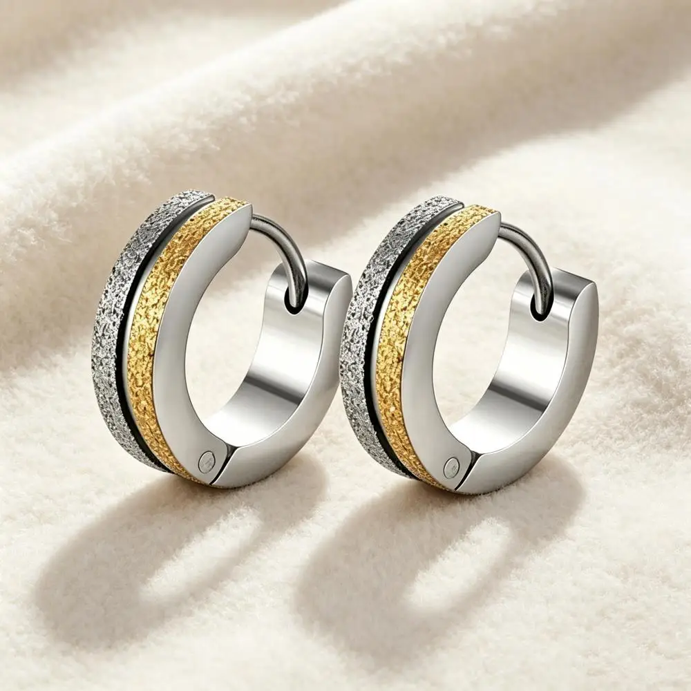 Stainless Steel Matte Round Hoop Earrings For Women Men Female Male Gold Silver Color Stacking Small Ear Buckle Wedding Jewelry