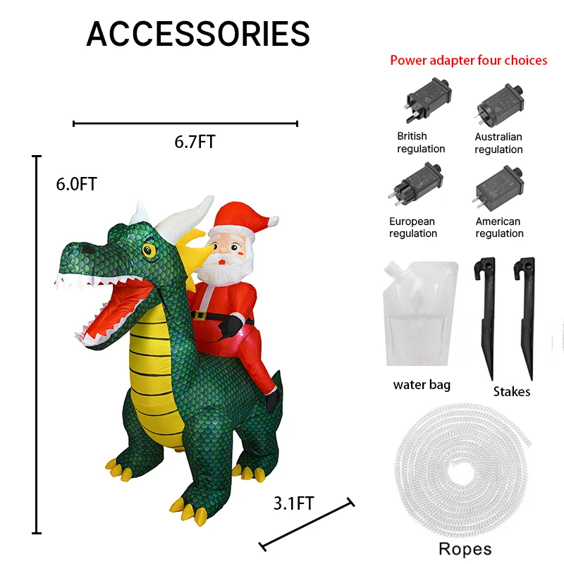 5.9FT Inflatable Toy Christmas Santa Riding Dragon Decor LED Xmas Yard DecorationUnique Home Ornament Christmas Gifts Supplie