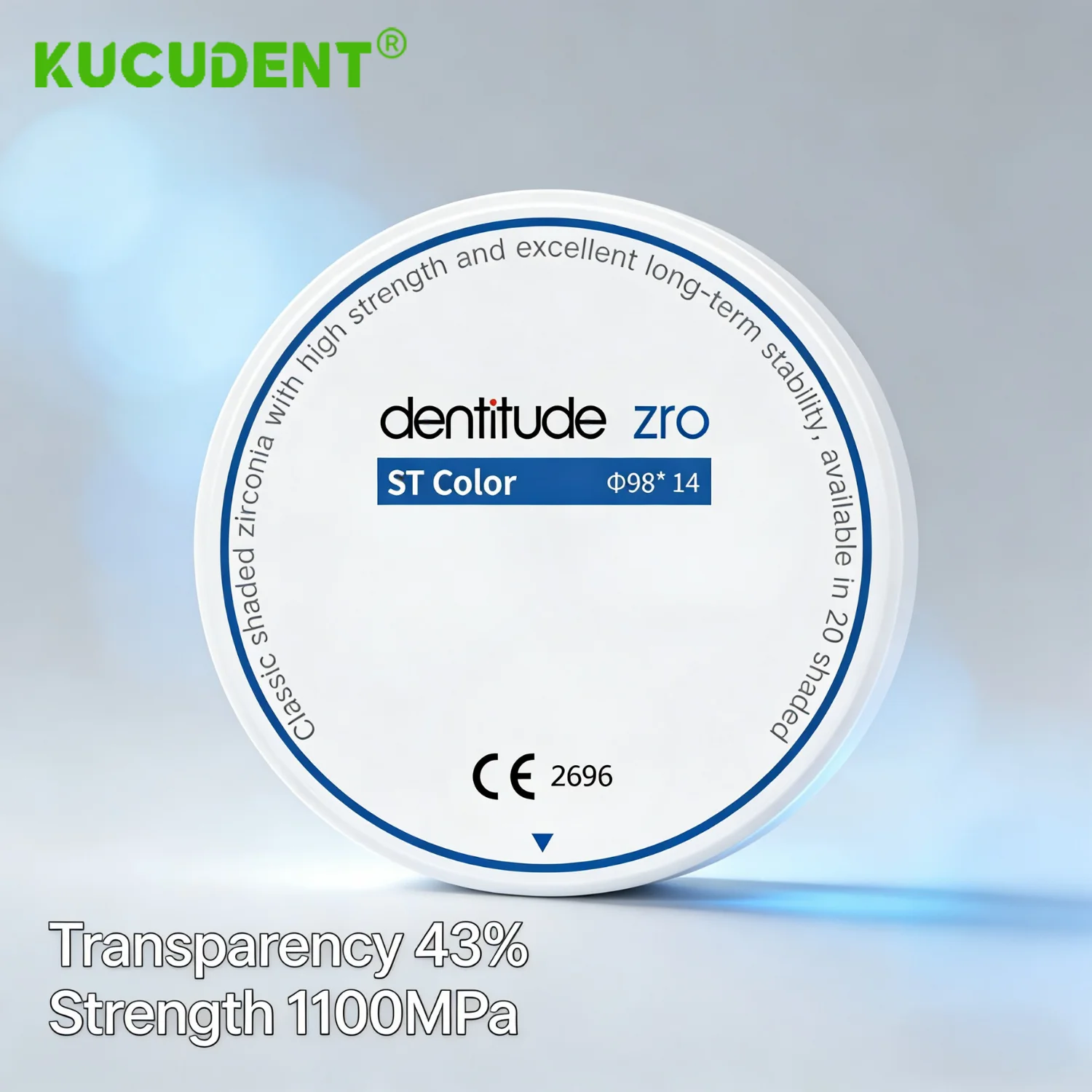 

ST-C Zirconia Block Dental ST Pre-Shade Zirconia Discs 98mm Transparency 43% Cad Cam Lab Materials for Crown Bridge Half Denture