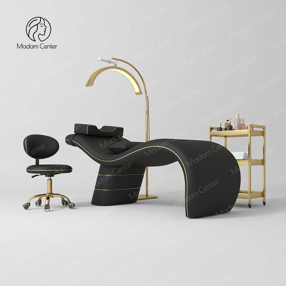 

Madamcenter Eyelash Extension Furniture Luxury Curved Beauty Lashing Salon Bed Black Table Camillas Para Pestaas Cama De Pestaas