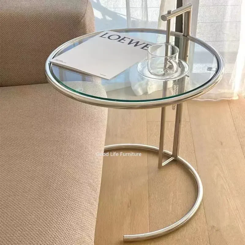 Transparent Lifting Coffee Table Stainless Steel Simple Round Table Modern Bedside Sofa in The Ancient Style Corner Several