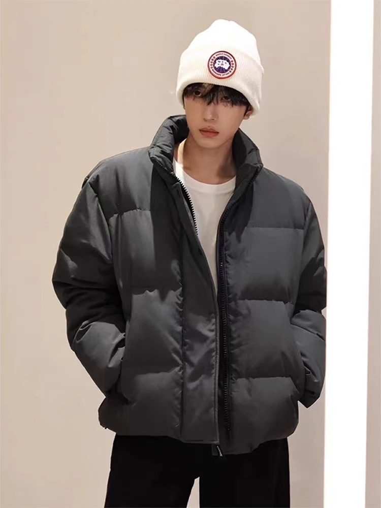 

American Sle ort Collar Bla Warm Cotton Jaet Winter Thiened Trendy Brand Cool Cotton Clothes Men's Bread Coat Sandw...