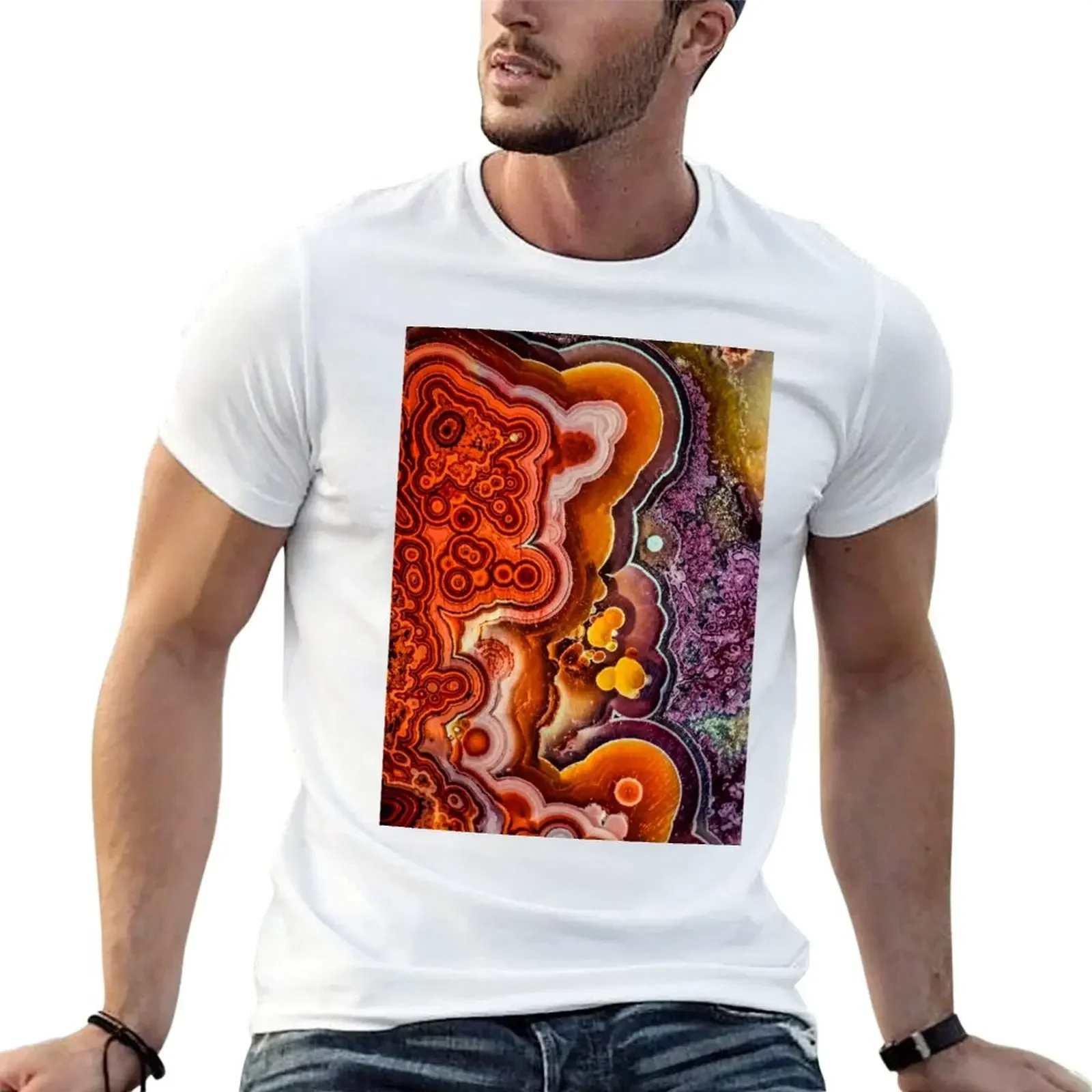 Crazy lace agate gemstone texture T-Shirt tops custom t shirt summer top cotton t shirt men