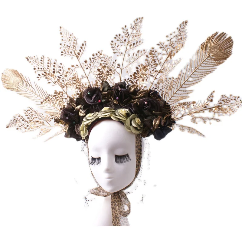 

Ancient Chinese Style Exaggerated Stage Fan Headwear Model Catwalk Makeup Creative Large Hair Accessories for Adults and Childre