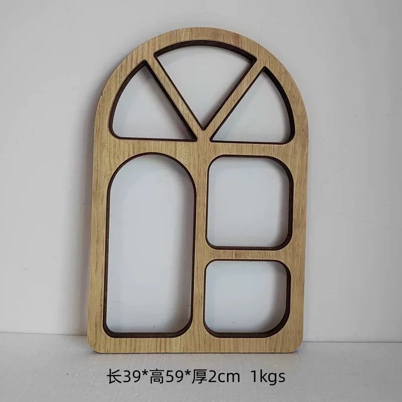 

Petite Elegance: Arched Faux Window Wall Decor in Vintage White and Natural Wood