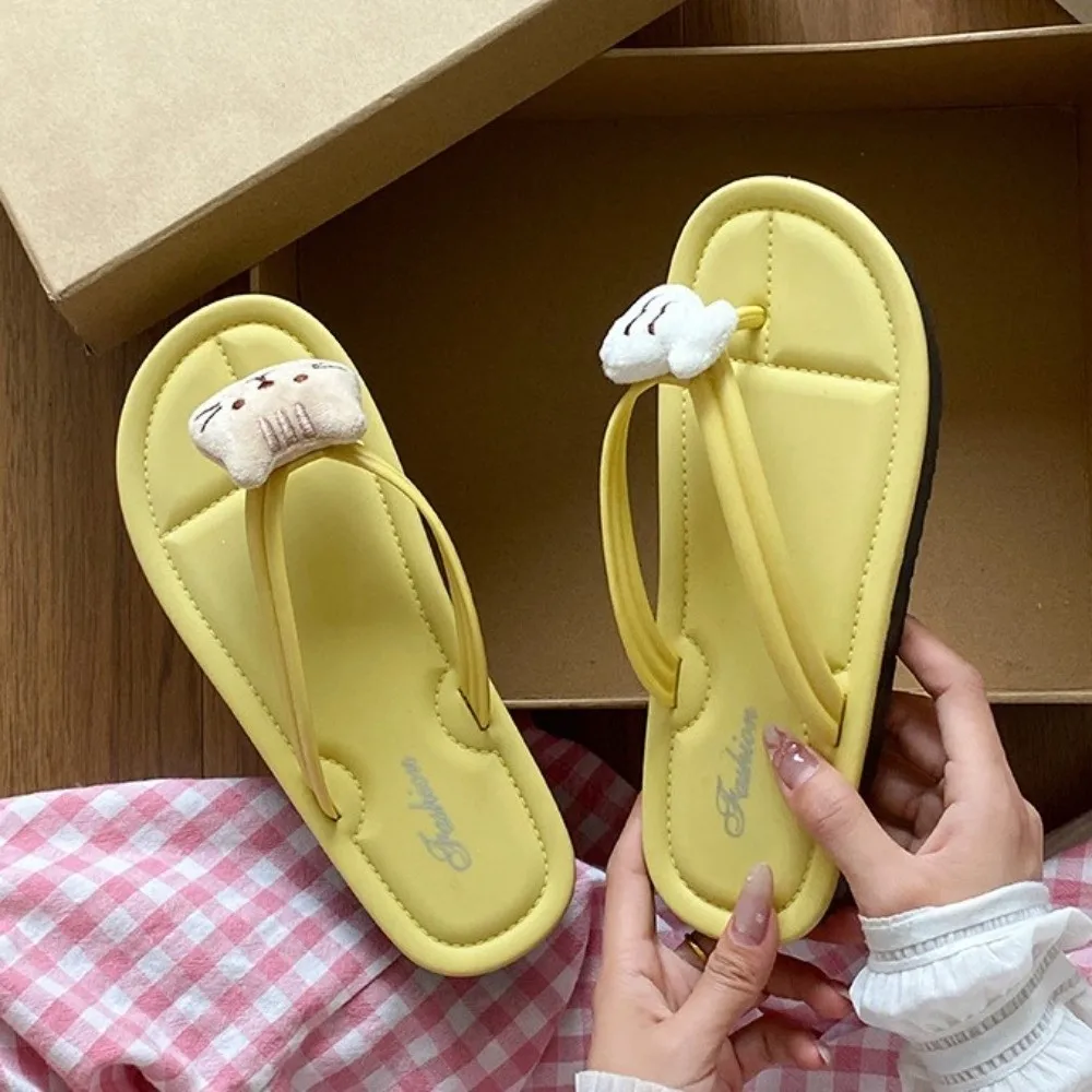 

Cute Cartoon Animal Cat Fish Flip Flops Plush Doll Anti Slip Outer Wear Slippers Streetwear Clip Toe Beachwear Flip Flops Gifts